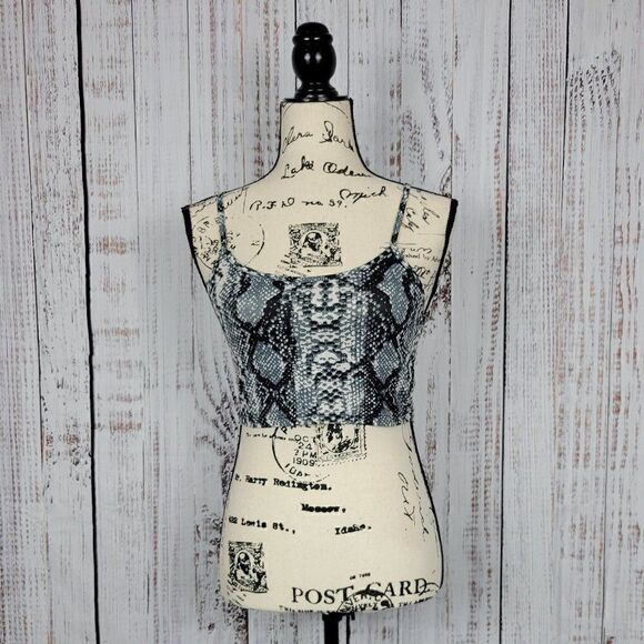 SHEIN Black Grey & White Snakeskin Medium Animal Print Sexy Cropped Tank Top - Picture 1 of 4